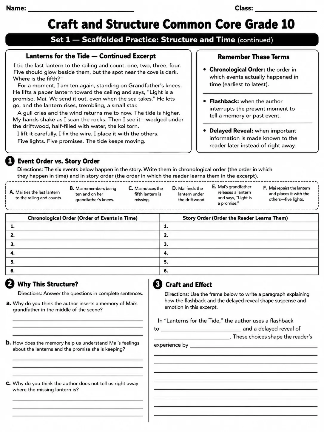 Craft and Structure Common Core Grade 10 page 2 printable Common Core ELA worksheet preview