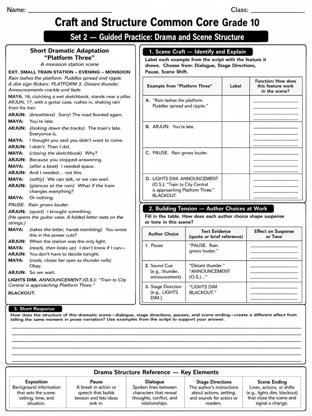 Craft and Structure Common Core Grade 10 page 5 printable Common Core ELA worksheet preview