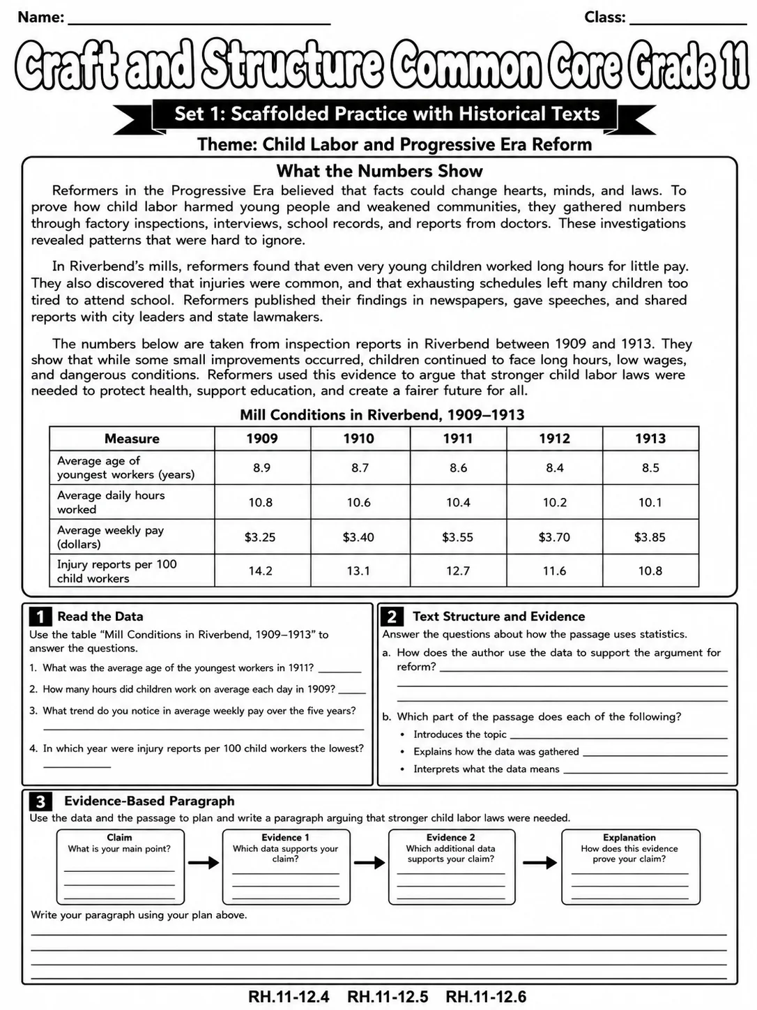 Craft and Structure Common Core Grade 11 page 3 printable Common Core ELA worksheet preview