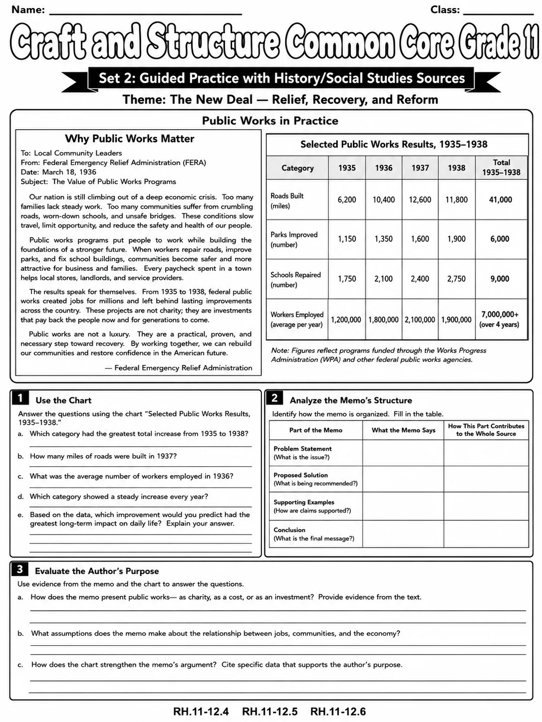Craft and Structure Common Core Grade 11 page 6 printable Common Core ELA worksheet preview