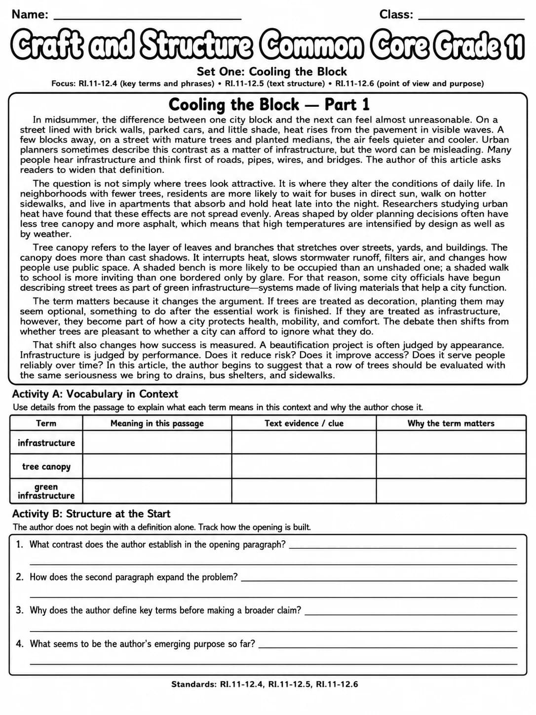 Craft and Structure Common Core Grade 11