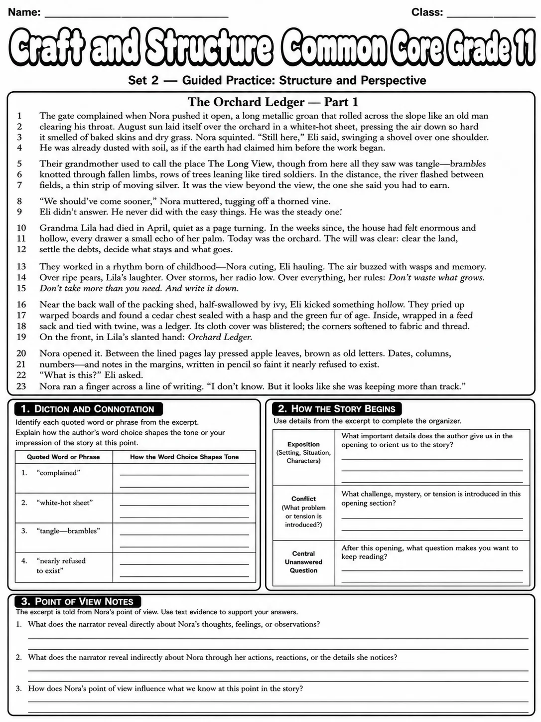 Craft and Structure Common Core Grade 11 page 4 printable Common Core ELA worksheet preview