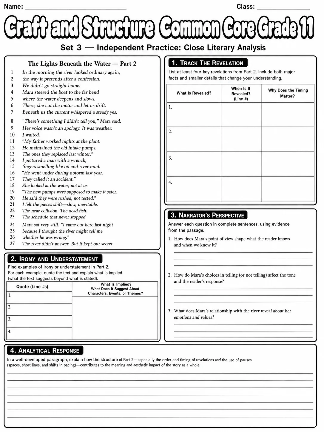 Craft and Structure Common Core Grade 11 page 8 printable Common Core ELA worksheet preview