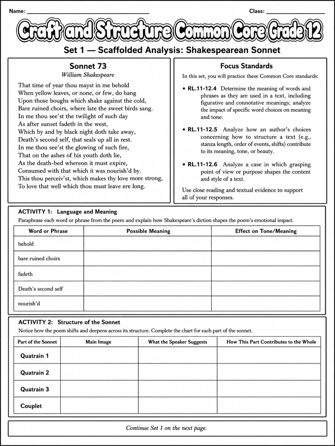 Craft and Structure Common Core Grade 12