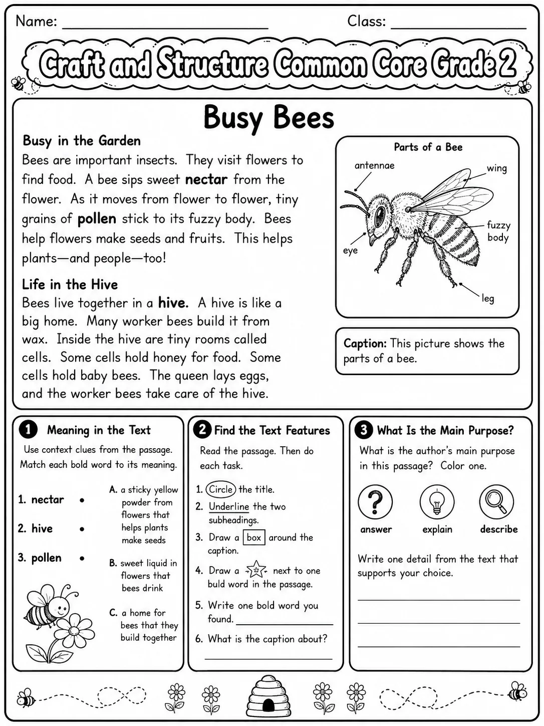 Craft and Structure Common Core Grade 2 page 3 printable Common Core ELA worksheet preview