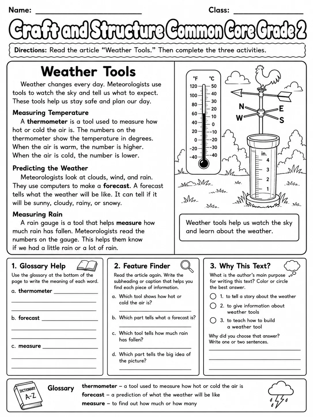 Craft and Structure Common Core Grade 2 page 4 printable Common Core ELA worksheet preview