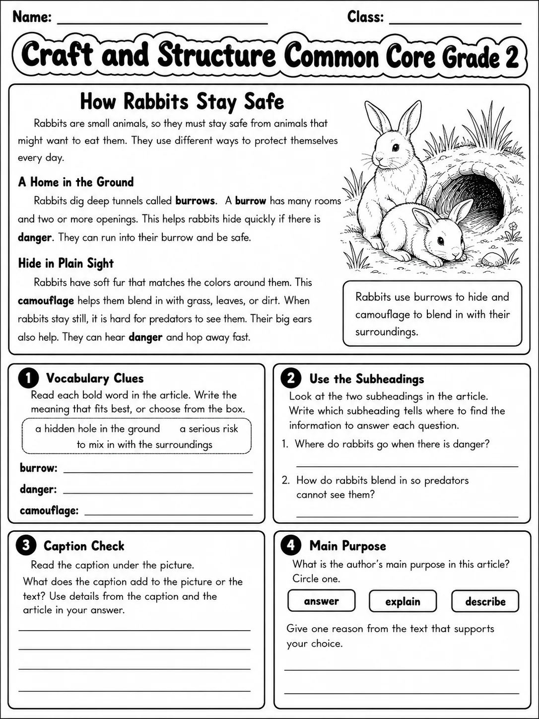 Craft and Structure Common Core Grade 2 page 5 printable Common Core ELA worksheet preview