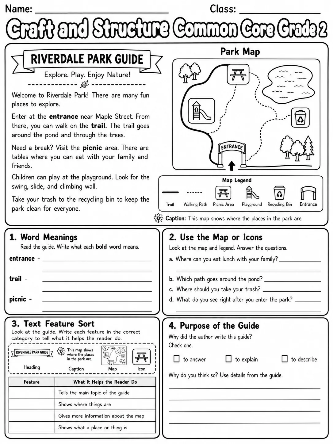 Craft and Structure Common Core Grade 2 page 6 printable Common Core ELA worksheet preview