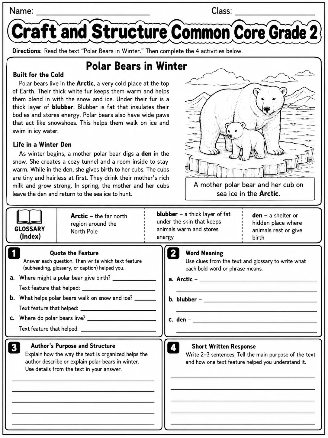 Craft and Structure Common Core Grade 2 page 9 printable Common Core ELA worksheet preview