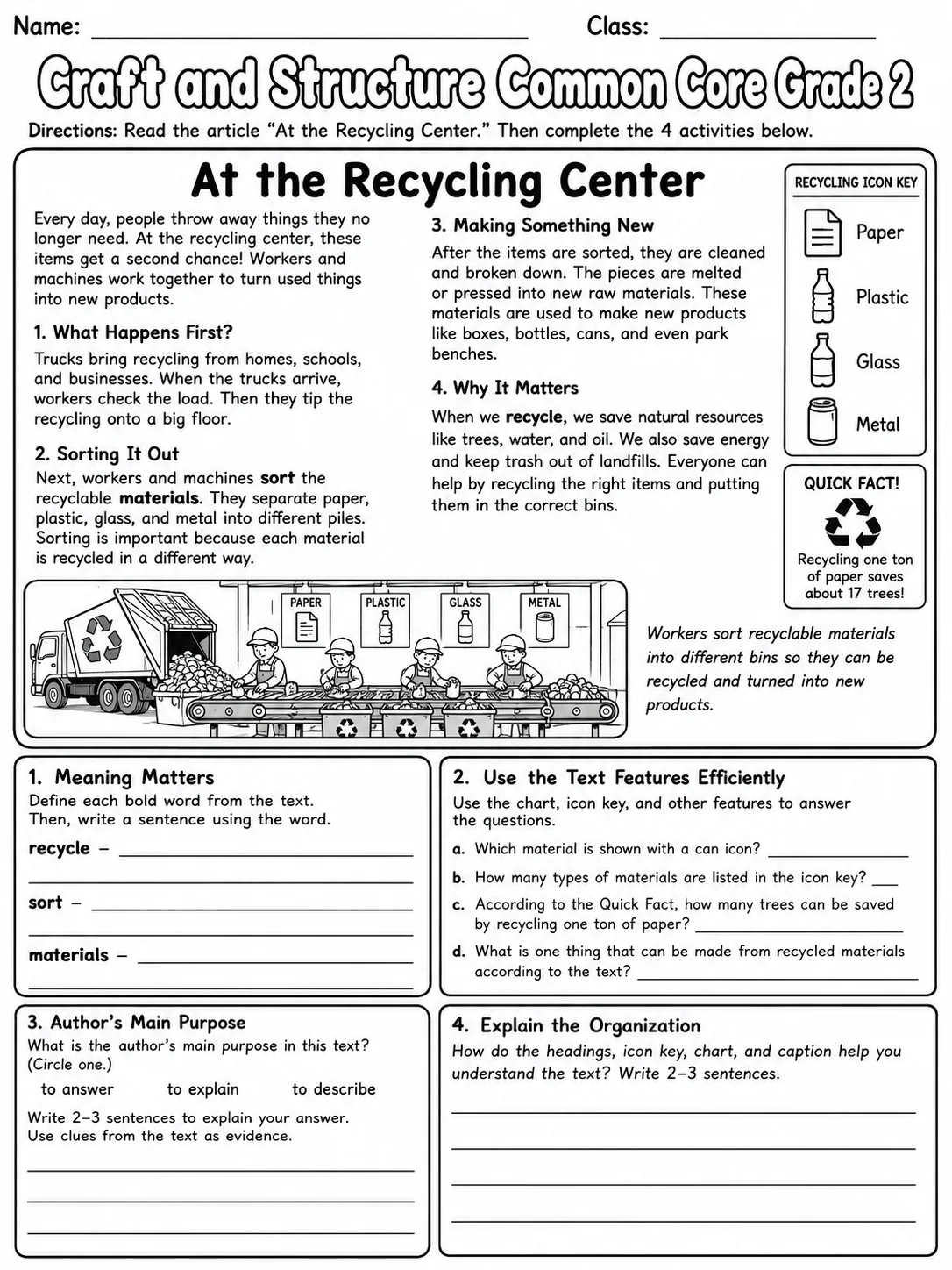 Craft and Structure Common Core Grade 2 page 10 printable Common Core ELA worksheet preview