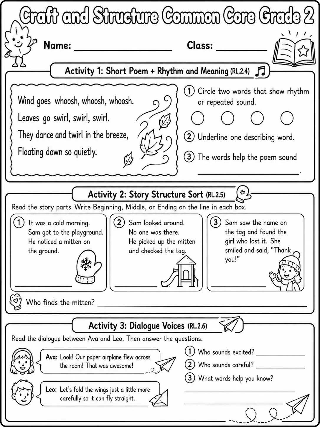 Craft and Structure Common Core Grade 2 page 2 printable Common Core ELA worksheet preview
