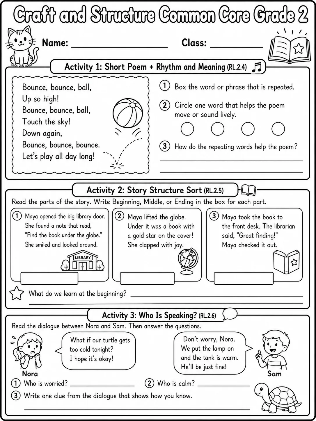 Craft and Structure Common Core Grade 2 page 3 printable Common Core ELA worksheet preview