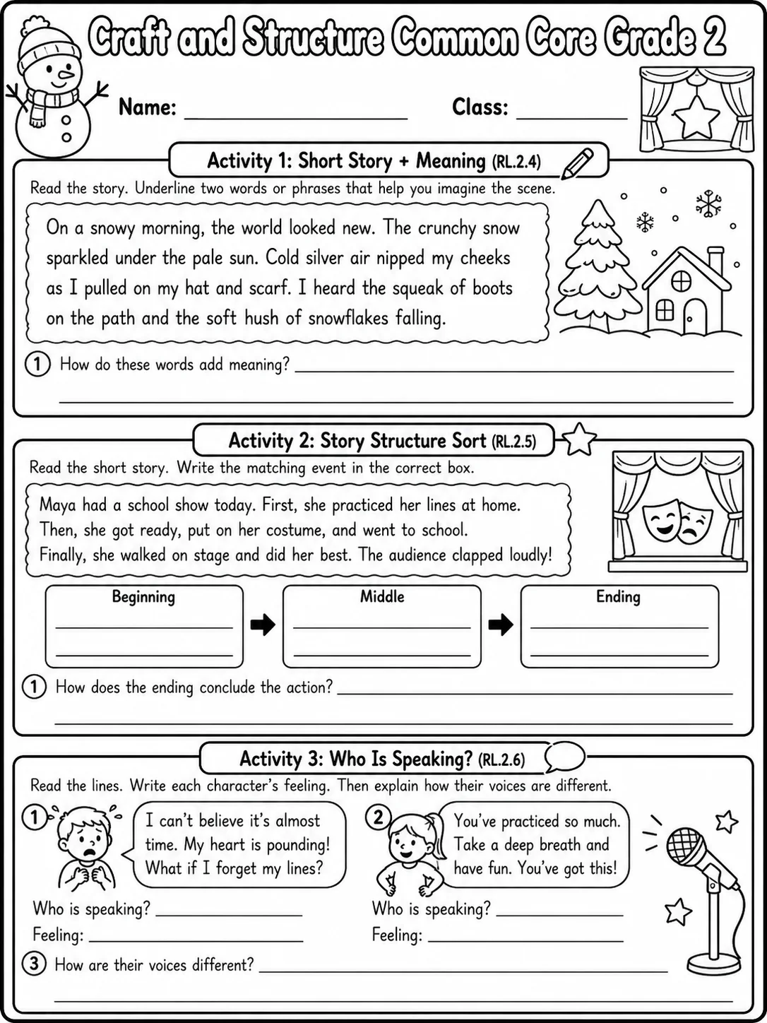 Craft and Structure Common Core Grade 2 page 4 printable Common Core ELA worksheet preview