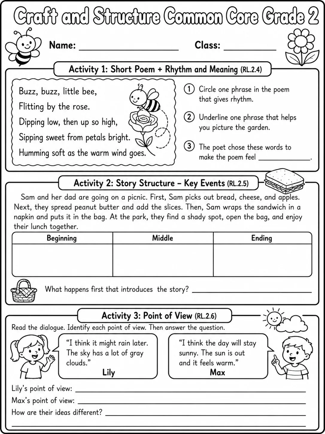 Craft and Structure Common Core Grade 2 page 5 printable Common Core ELA worksheet preview