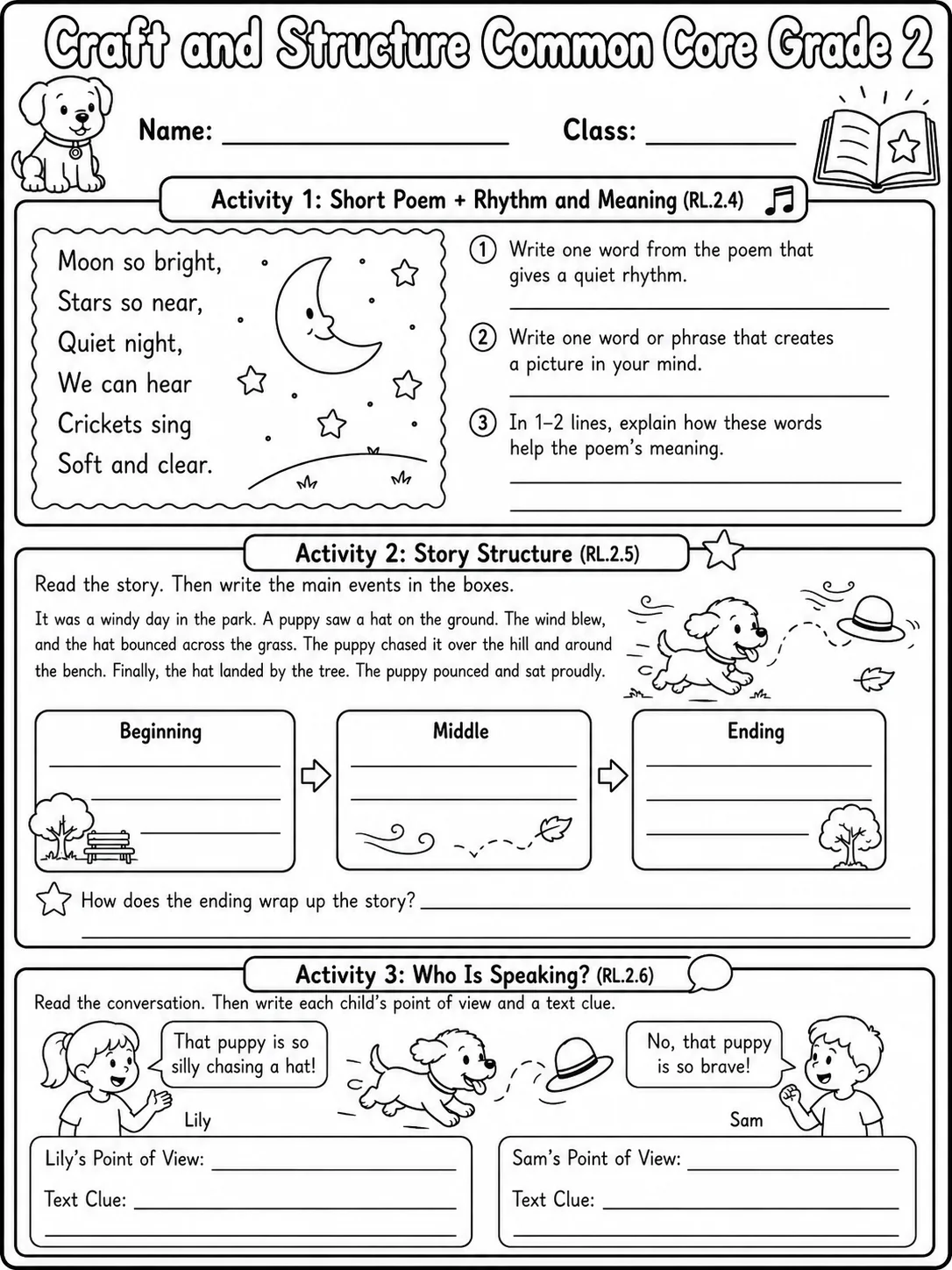 Craft and Structure Common Core Grade 2 page 6 printable Common Core ELA worksheet preview