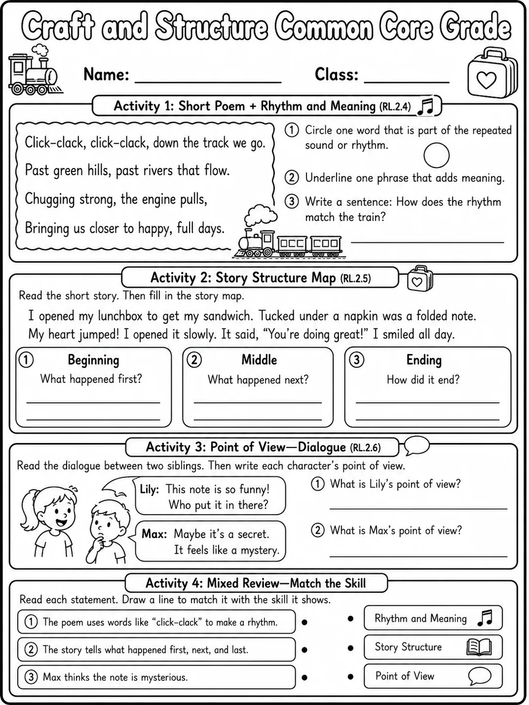 Craft and Structure Common Core Grade 2 page 7 printable Common Core ELA worksheet preview