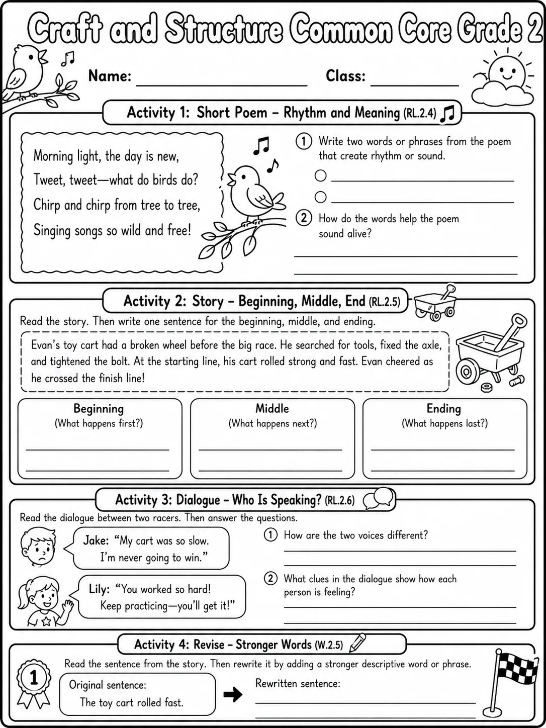 Craft and Structure Common Core Grade 2 page 8 printable Common Core ELA worksheet preview
