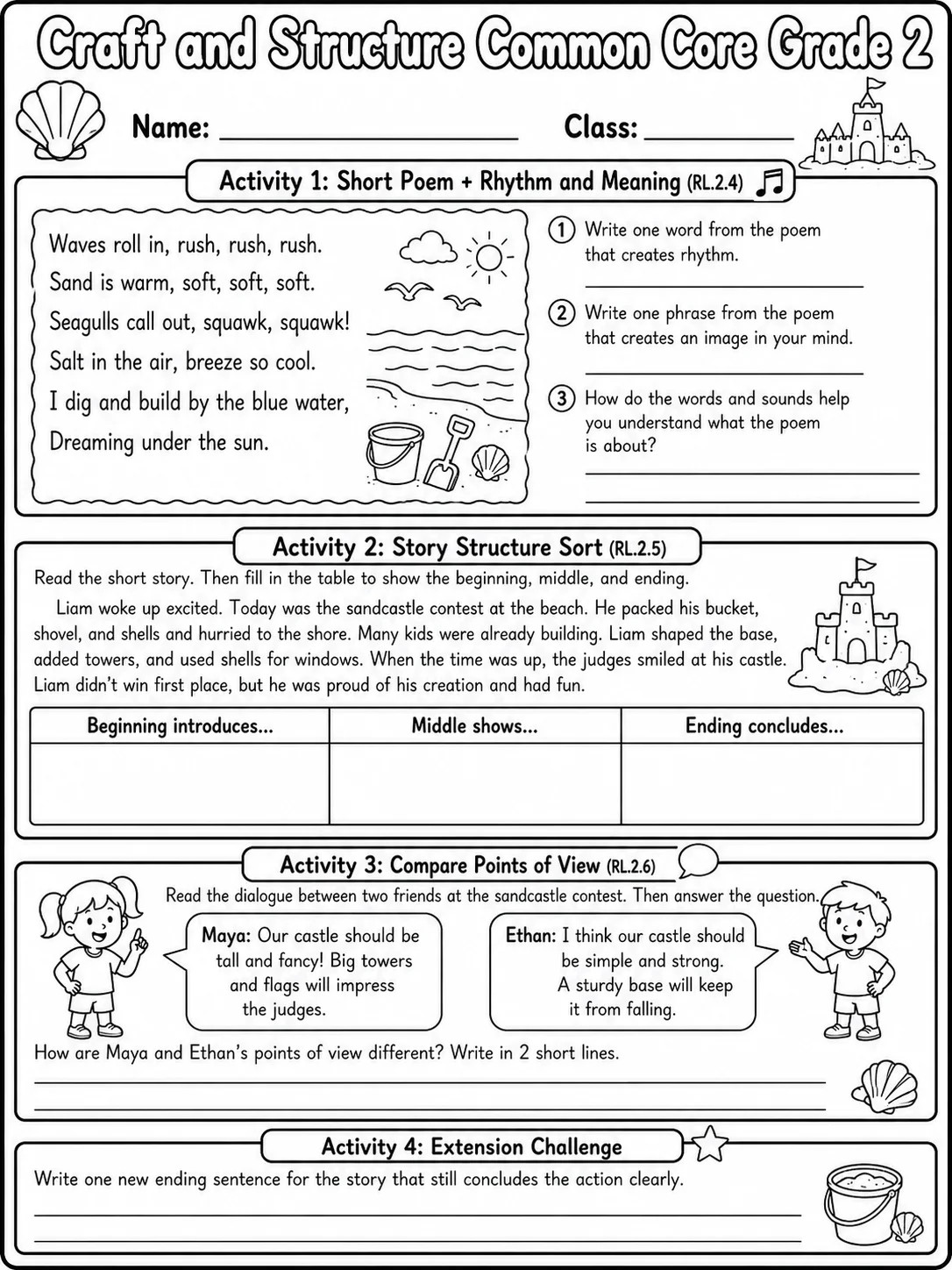 Craft and Structure Common Core Grade 2 page 9 printable Common Core ELA worksheet preview