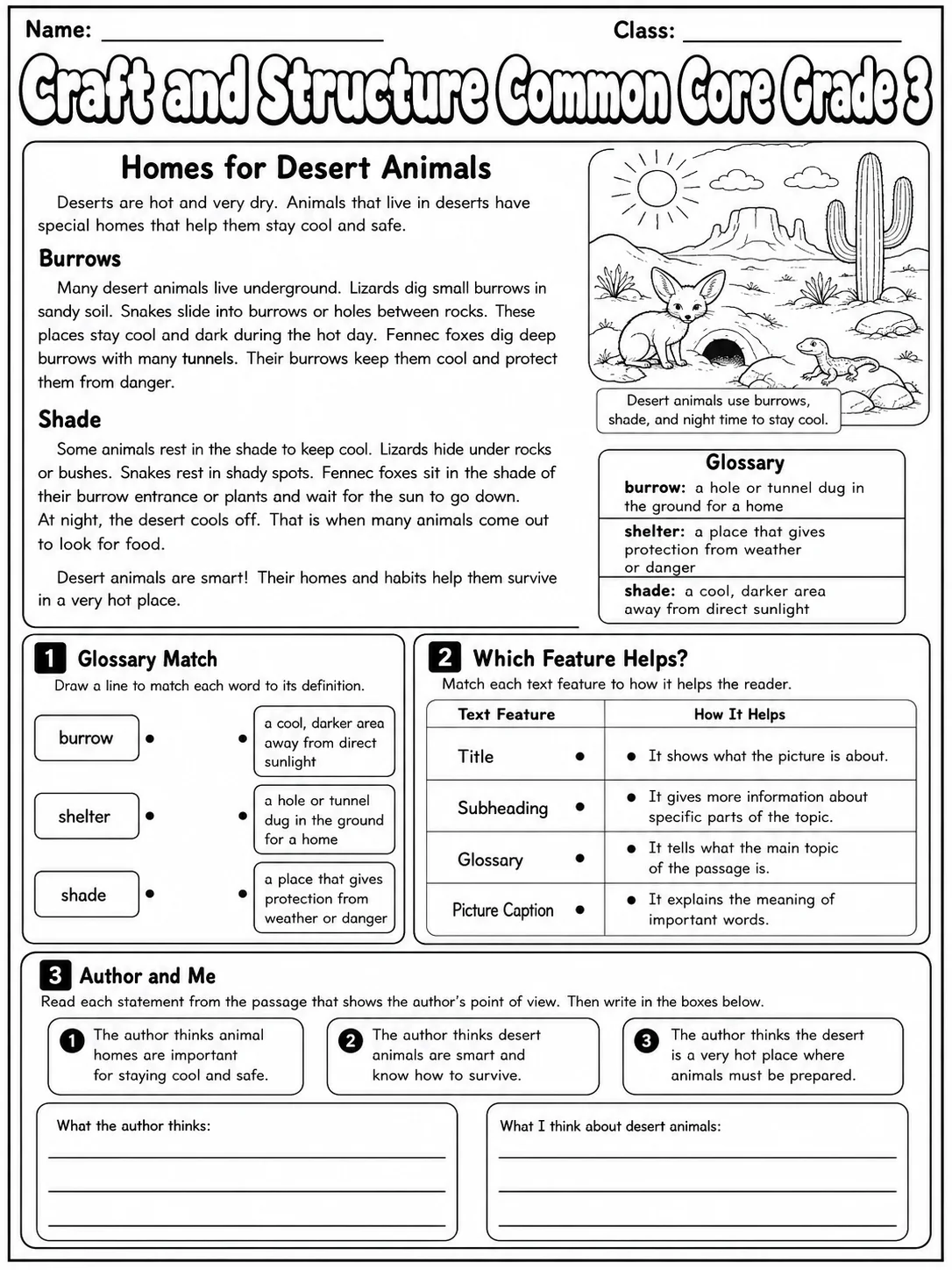 Craft and Structure Common Core Grade 3 page 3 printable Common Core ELA worksheet preview