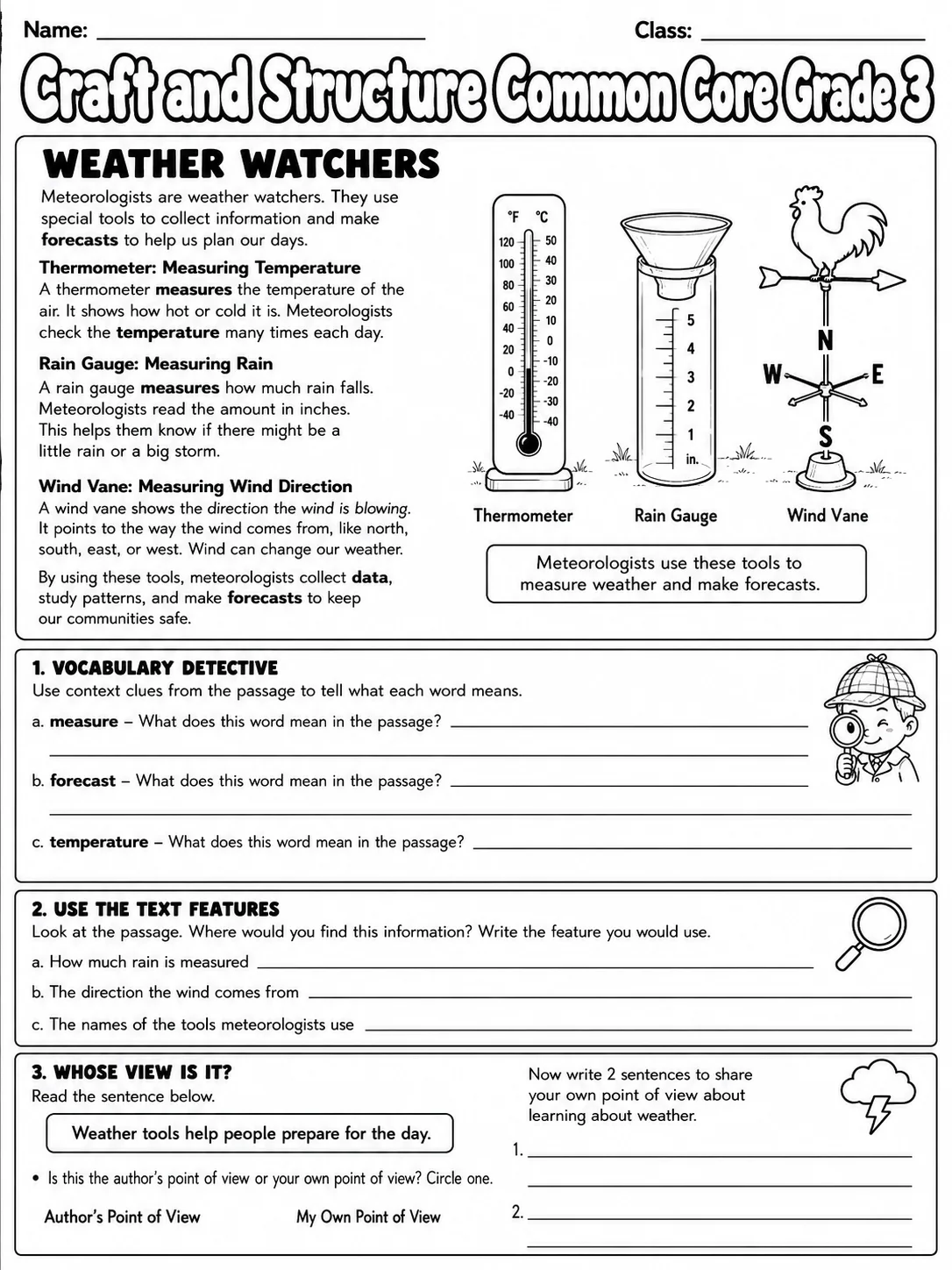 Craft and Structure Common Core Grade 3 page 4 printable Common Core ELA worksheet preview