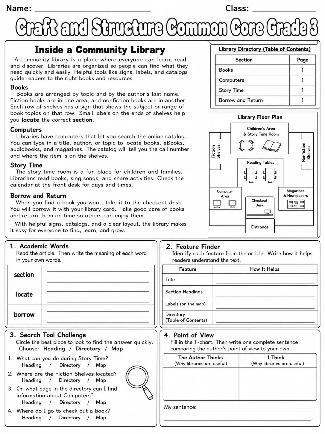 Craft and Structure Common Core Grade 3 page 5 printable Common Core ELA worksheet preview