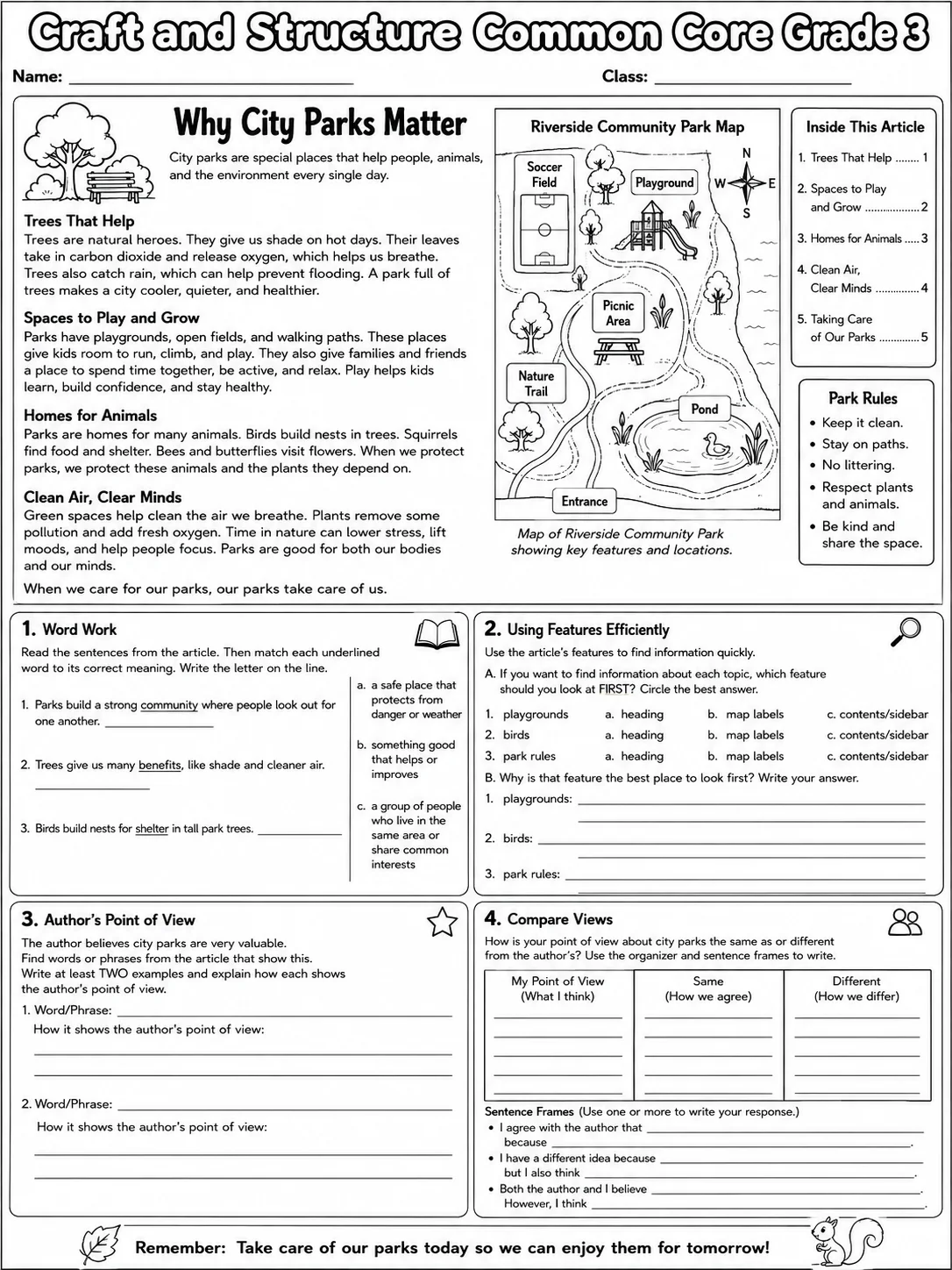 Craft and Structure Common Core Grade 3 page 8 printable Common Core ELA worksheet preview