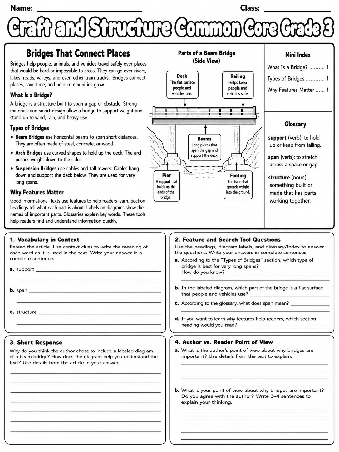 Craft and Structure Common Core Grade 3 page 9 printable Common Core ELA worksheet preview