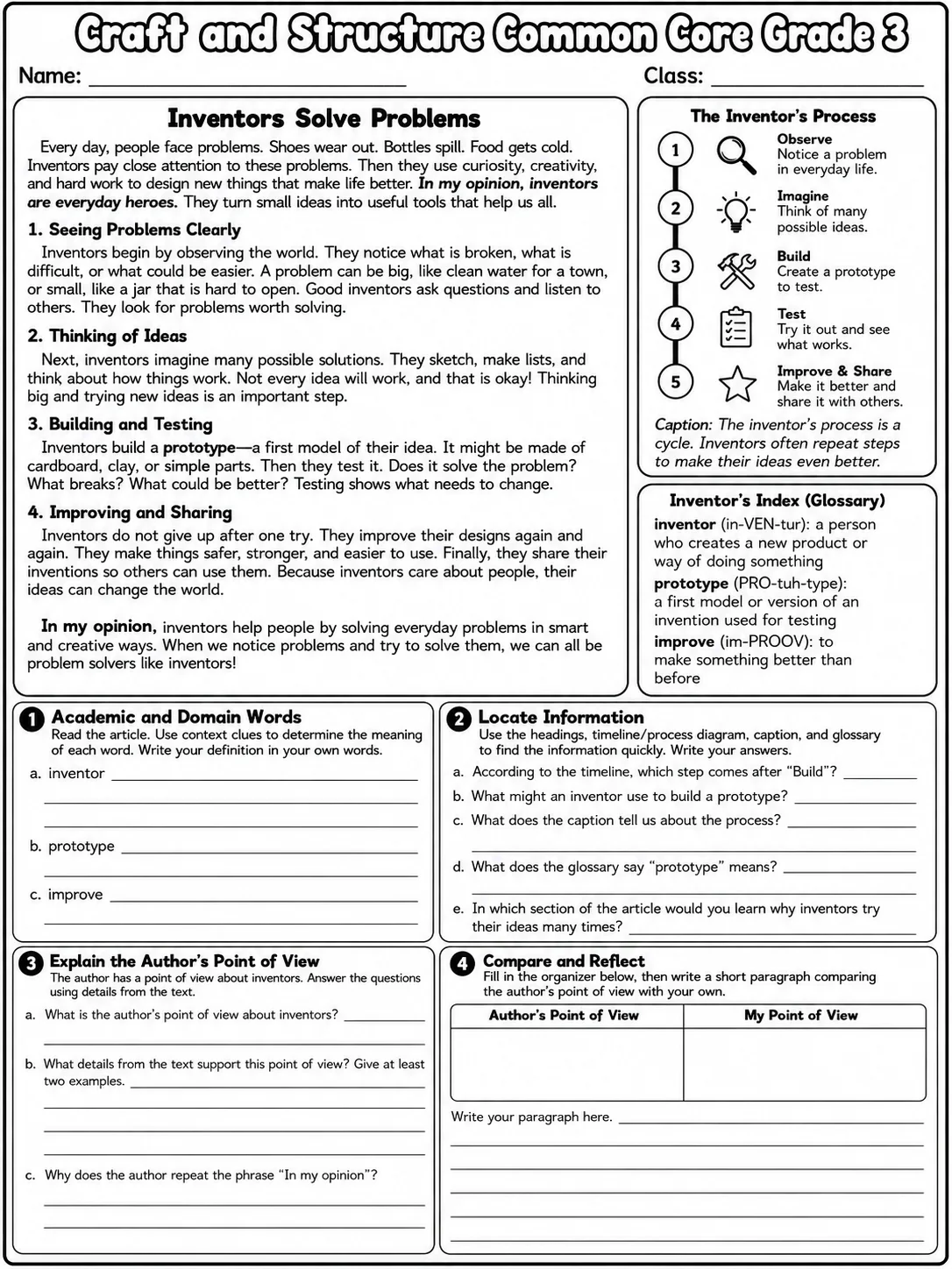 Craft and Structure Common Core Grade 3 page 10 printable Common Core ELA worksheet preview