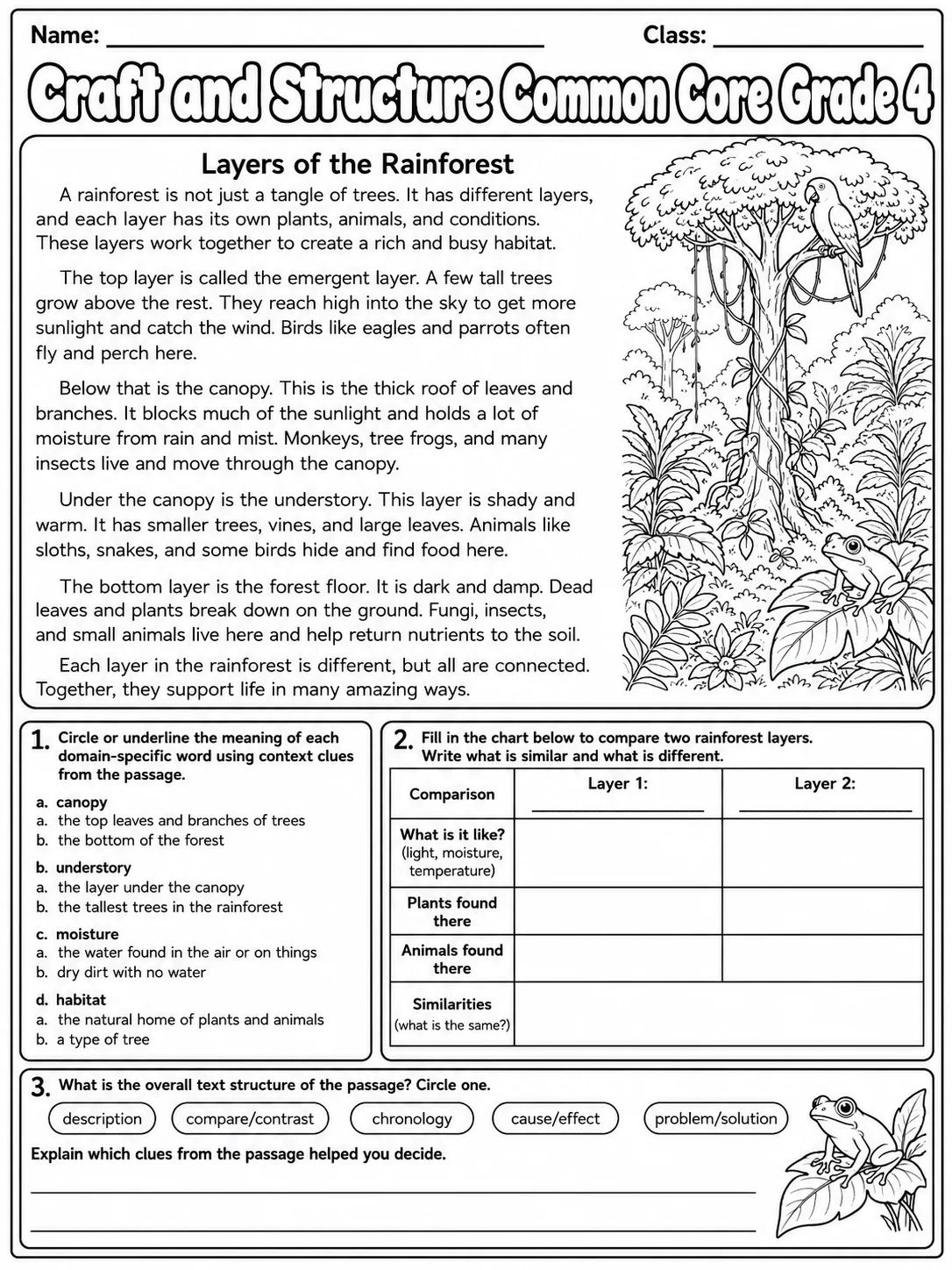Craft and Structure Common Core Grade 4 page 2 printable Common Core ELA worksheet preview