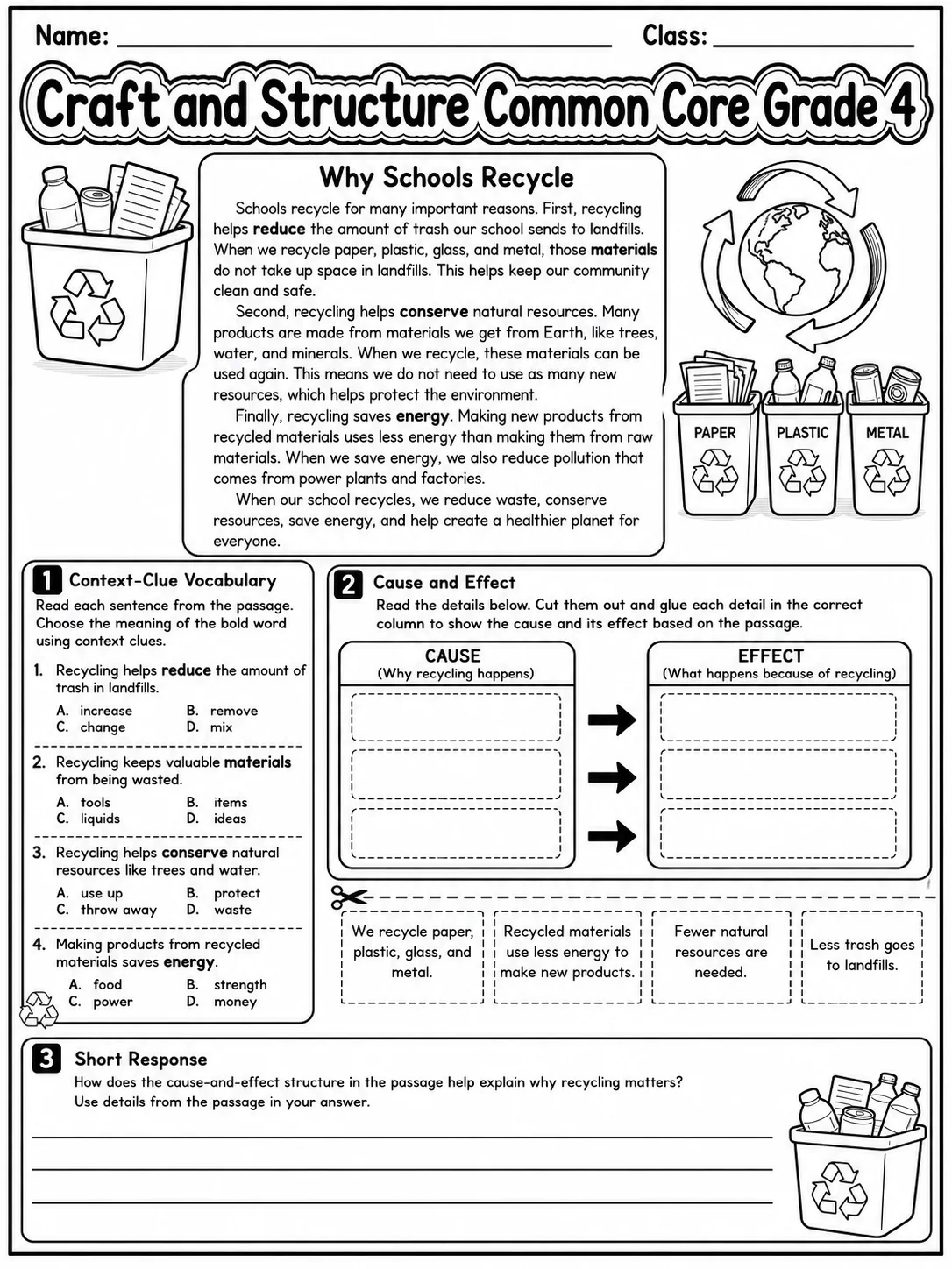 Craft and Structure Common Core Grade 4 page 3 printable Common Core ELA worksheet preview