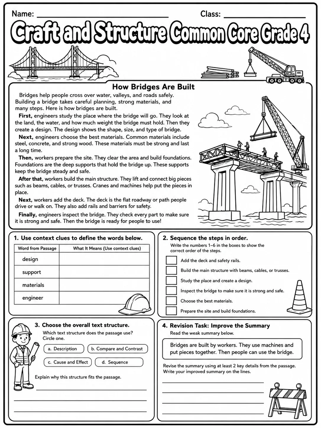 Craft and Structure Common Core Grade 4 page 6 printable Common Core ELA worksheet preview
