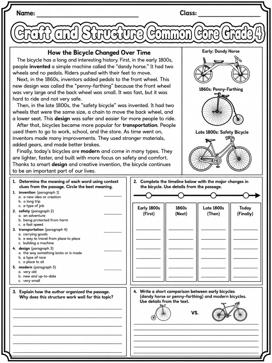 Craft and Structure Common Core Grade 4 page 8 printable Common Core ELA worksheet preview
