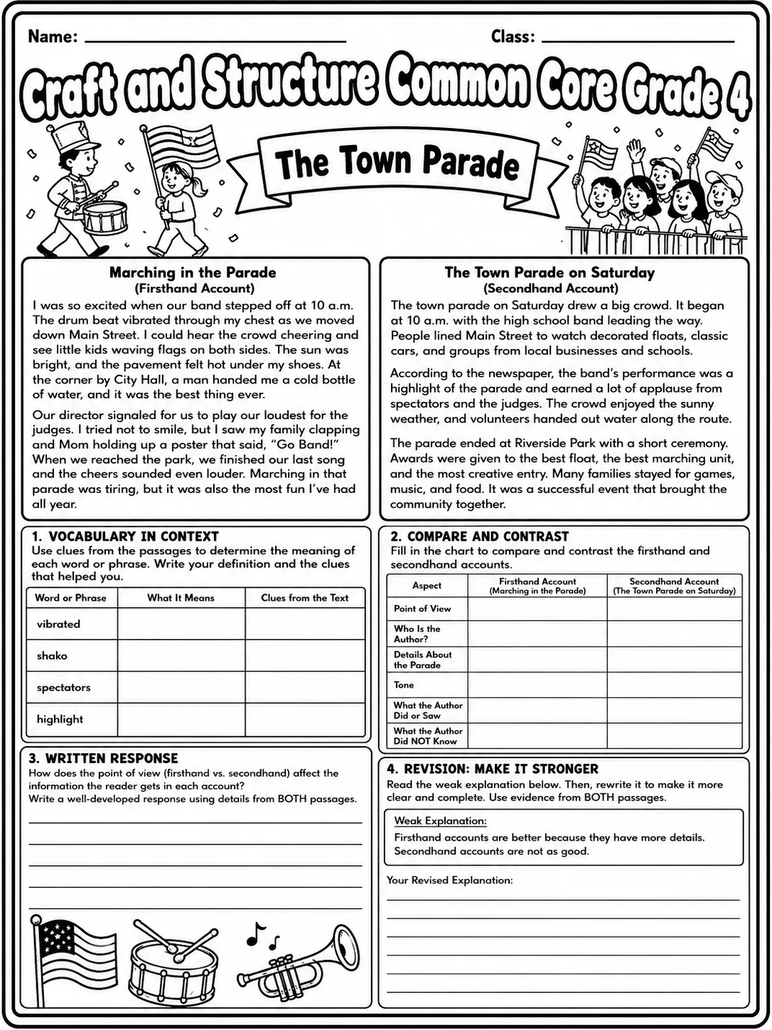 Craft and Structure Common Core Grade 4 page 9 printable Common Core ELA worksheet preview