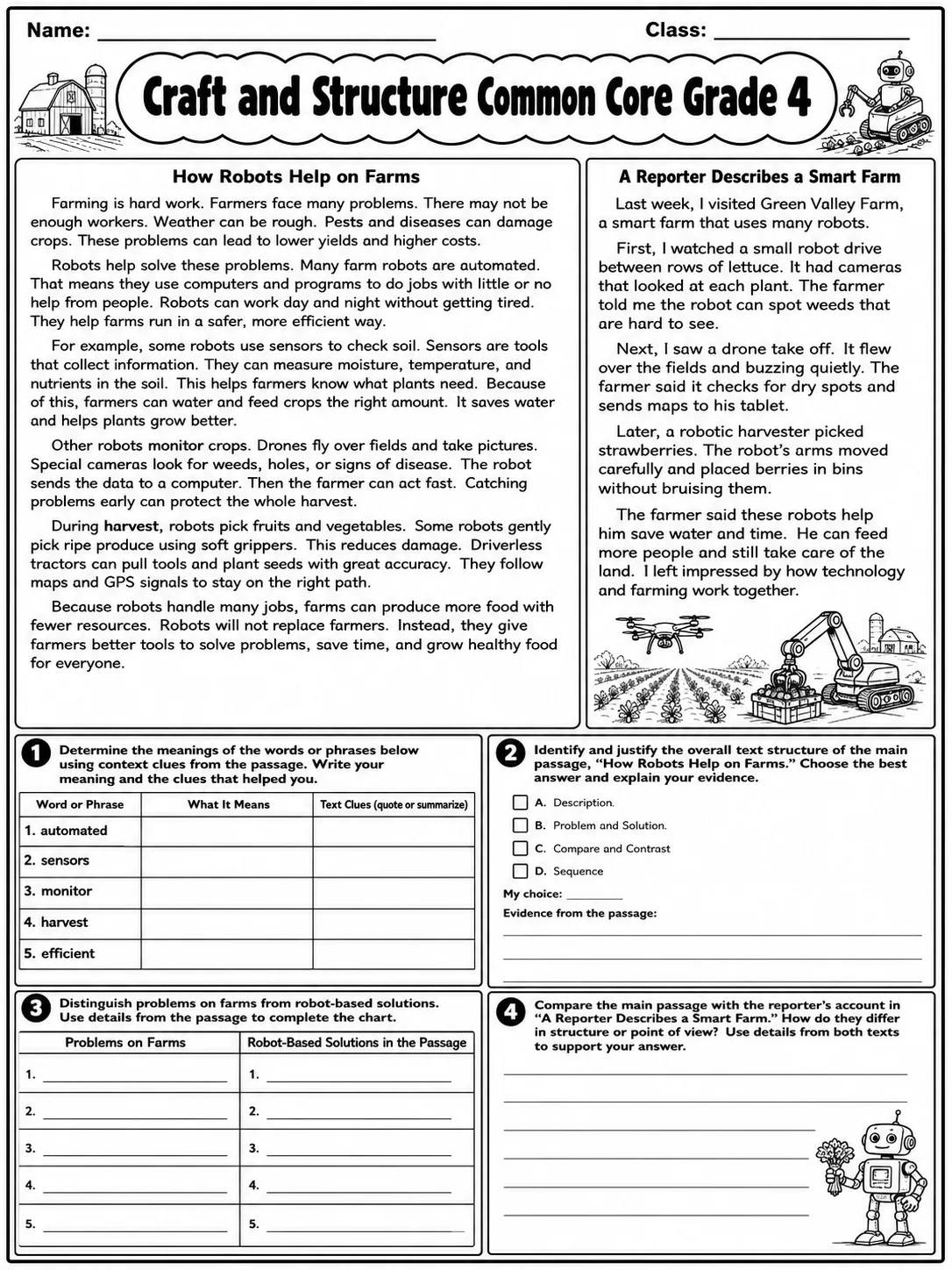 Craft and Structure Common Core Grade 4 page 10 printable Common Core ELA worksheet preview