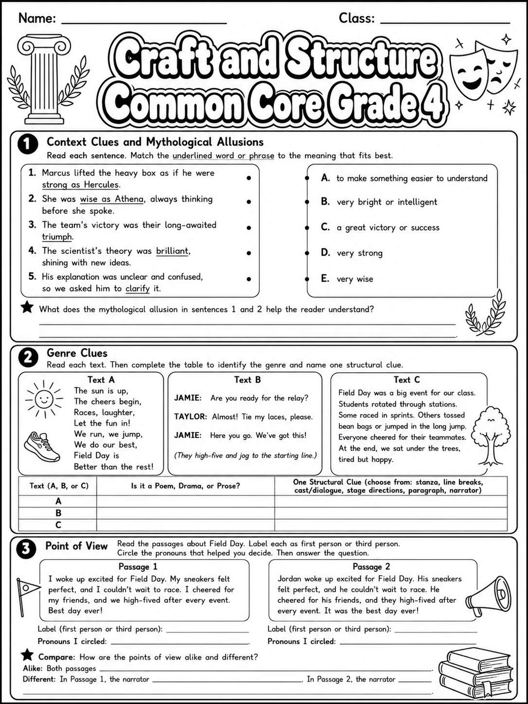 Craft and Structure Common Core Grade 4 page 2 printable Common Core ELA worksheet preview