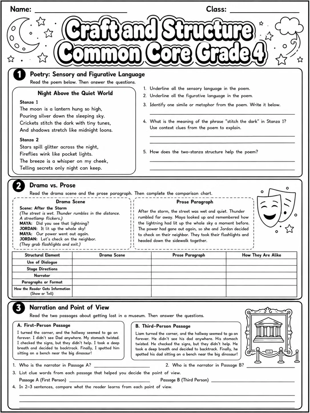 Craft and Structure Common Core Grade 4 page 3 printable Common Core ELA worksheet preview