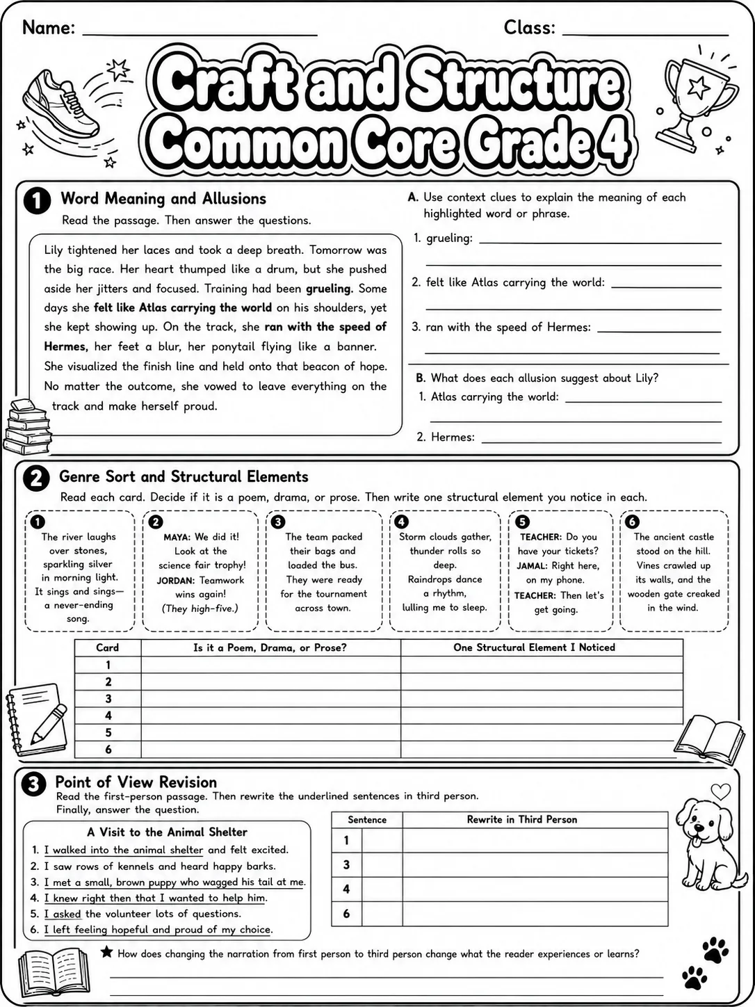 Craft and Structure Common Core Grade 4 page 4 printable Common Core ELA worksheet preview