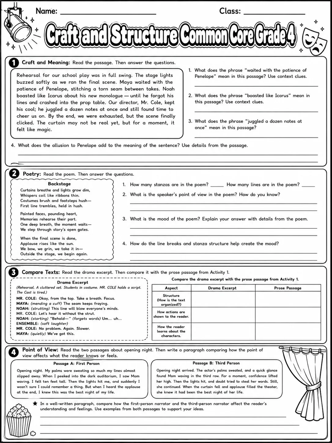 Craft and Structure Common Core Grade 4 page 7 printable Common Core ELA worksheet preview