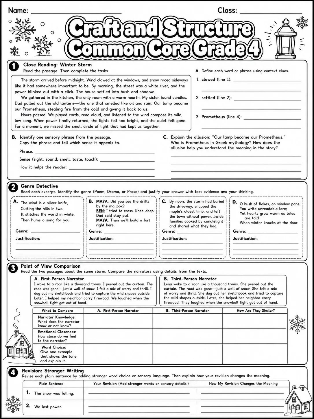 Craft and Structure Common Core Grade 4 page 8 printable Common Core ELA worksheet preview