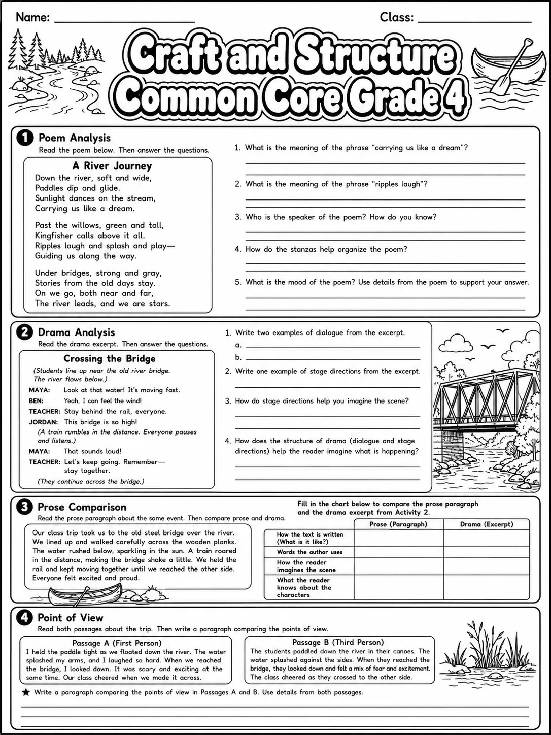 Craft and Structure Common Core Grade 4 page 9 printable Common Core ELA worksheet preview