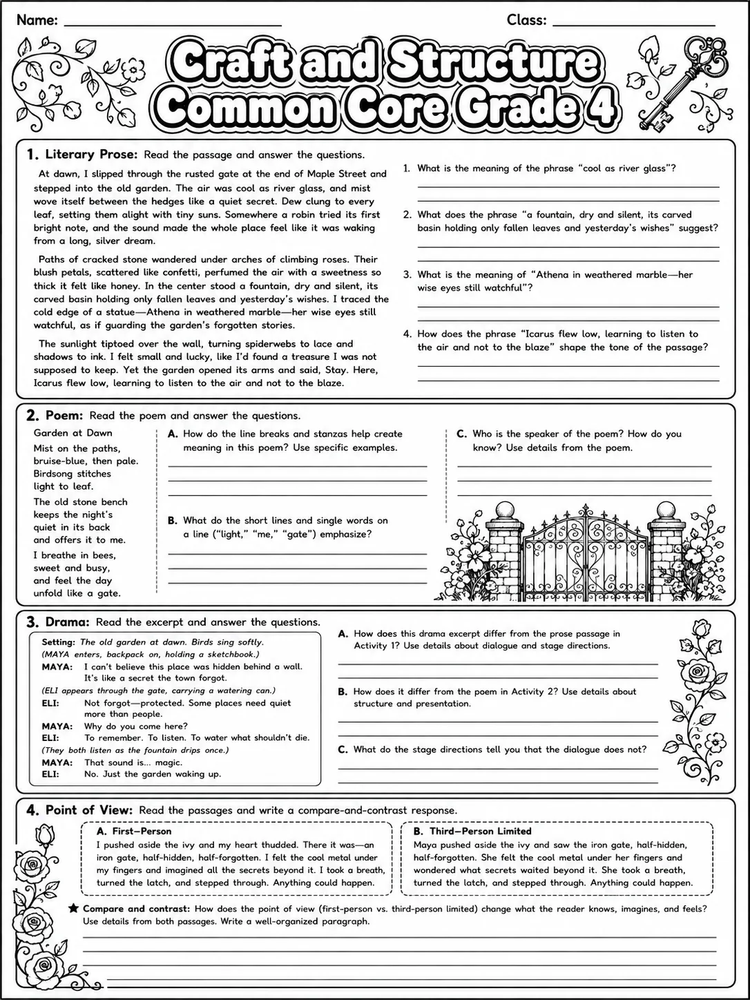 Craft and Structure Common Core Grade 4 page 10 printable Common Core ELA worksheet preview