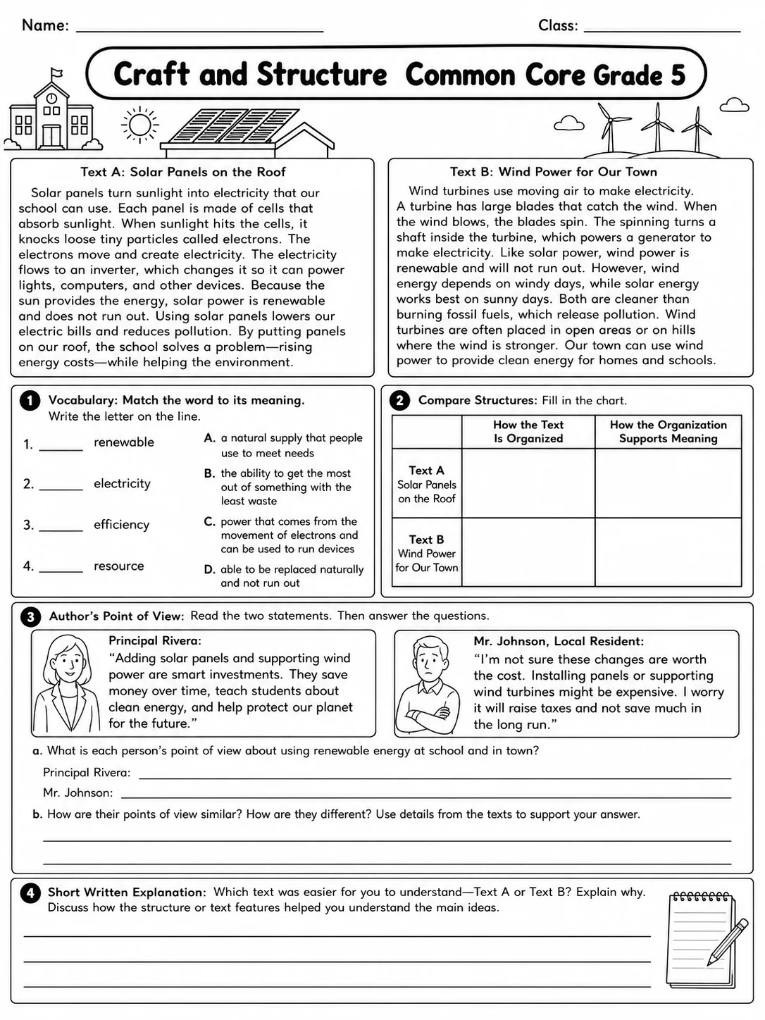 Craft and Structure Common Core Grade 5 page 5 printable Common Core ELA worksheet preview