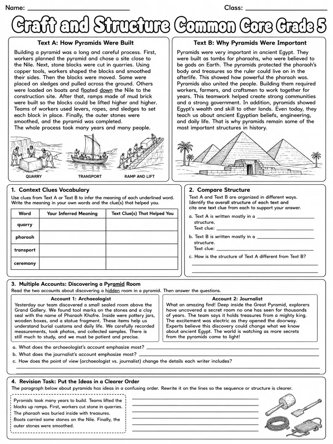 Craft and Structure Common Core Grade 5 page 6 printable Common Core ELA worksheet preview