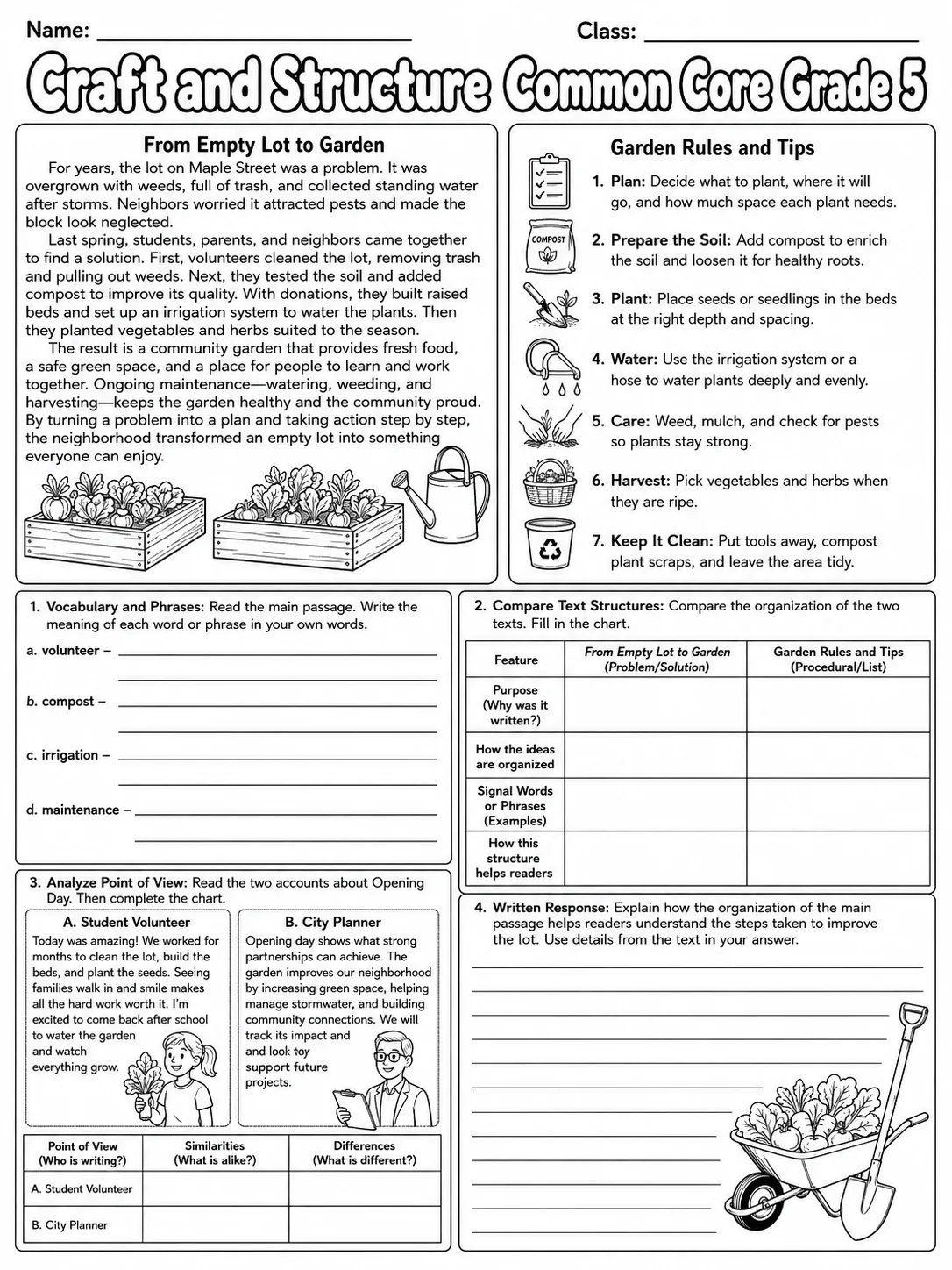 Craft and Structure Common Core Grade 5 page 7 printable Common Core ELA worksheet preview
