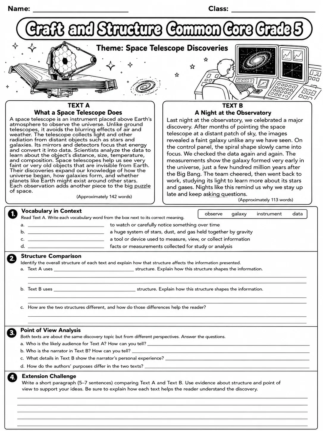 Craft and Structure Common Core Grade 5 page 8 printable Common Core ELA worksheet preview