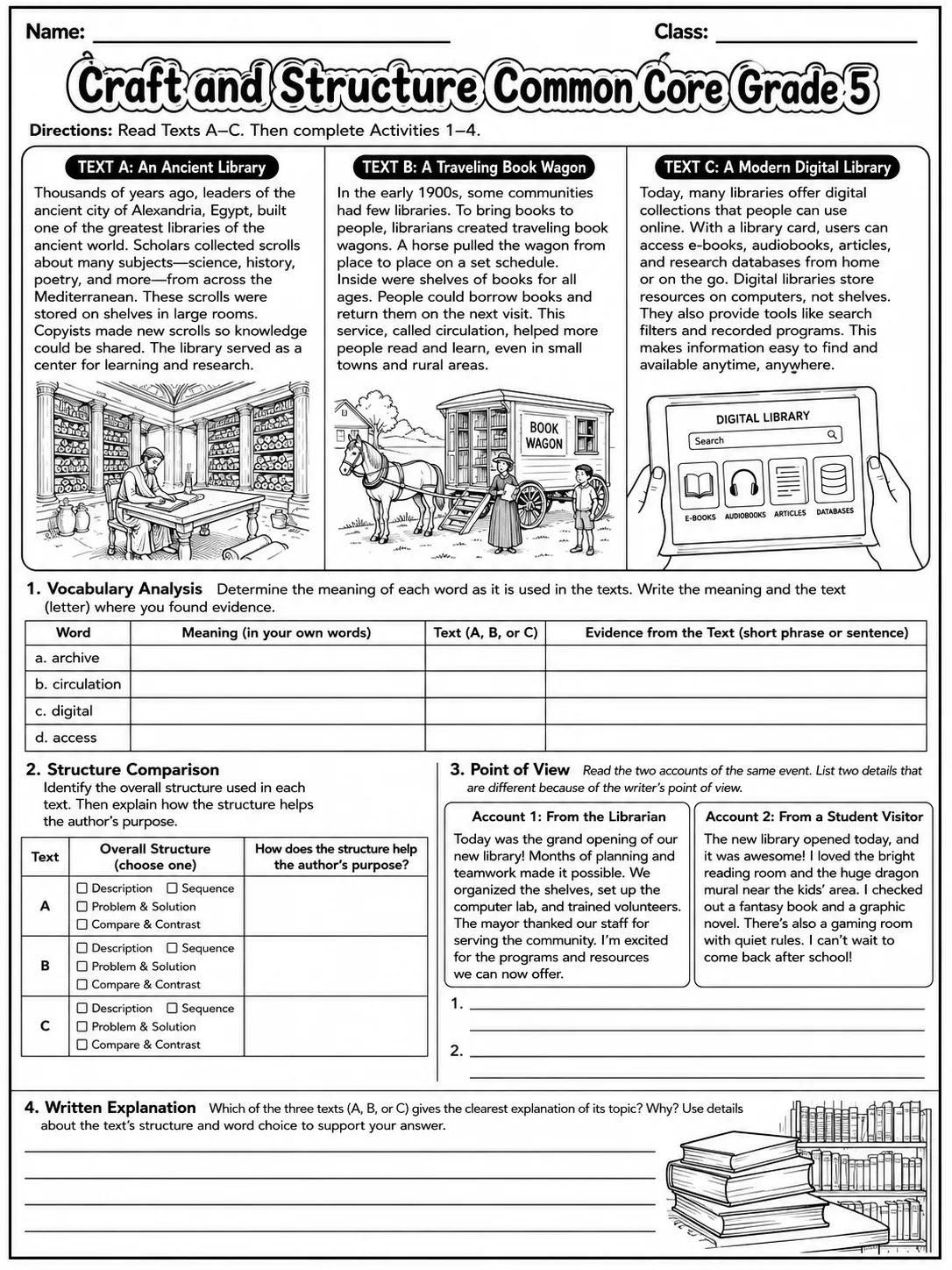 Craft and Structure Common Core Grade 5 page 9 printable Common Core ELA worksheet preview