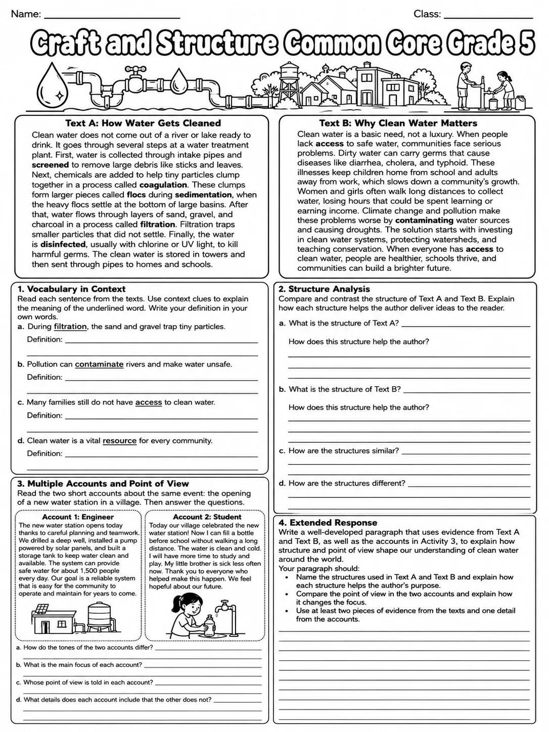 Craft and Structure Common Core Grade 5 page 10 printable Common Core ELA worksheet preview