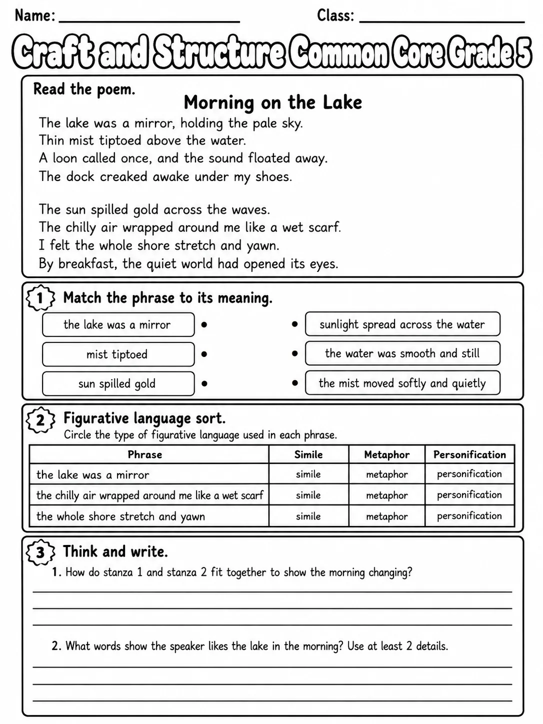 Craft and Structure Common Core Grade 5