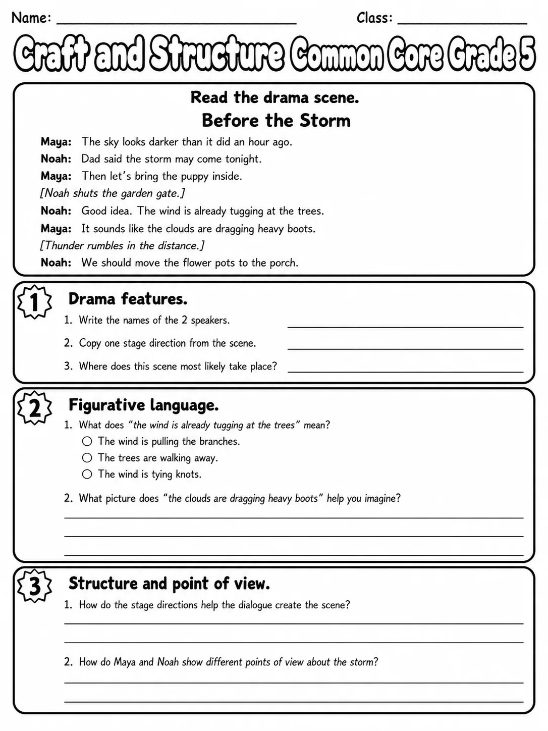 Craft and Structure Common Core Grade 5 page 3 printable Common Core ELA worksheet preview