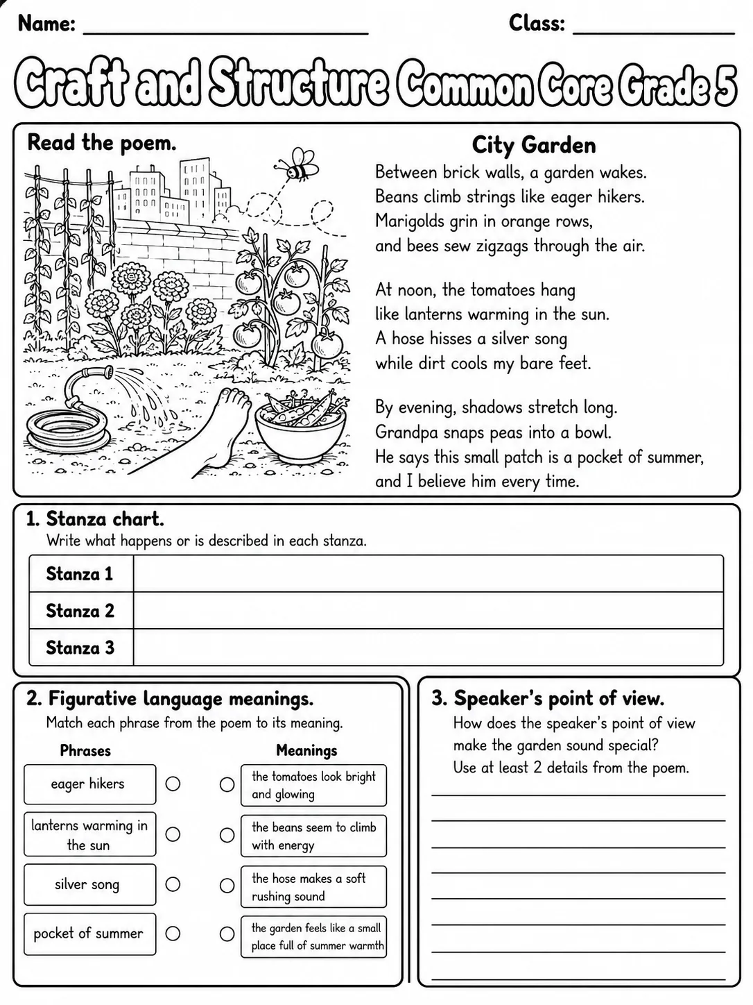 Craft and Structure Common Core Grade 5 page 4 printable Common Core ELA worksheet preview